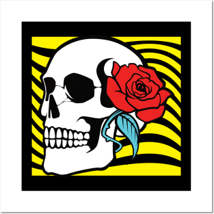 skull with rose flower Posters and Art